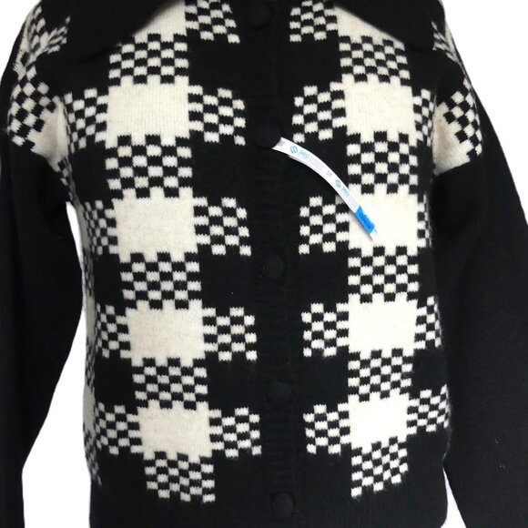 COTE Black White Button Down Camilla Cardigan Check Knit Sweater USA Size Small - Picture 9 of 11